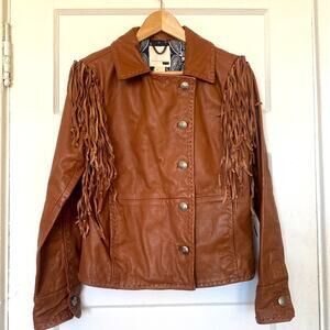 Levi's Brown Leather Fringe Jacket Western Style Boho Hippie